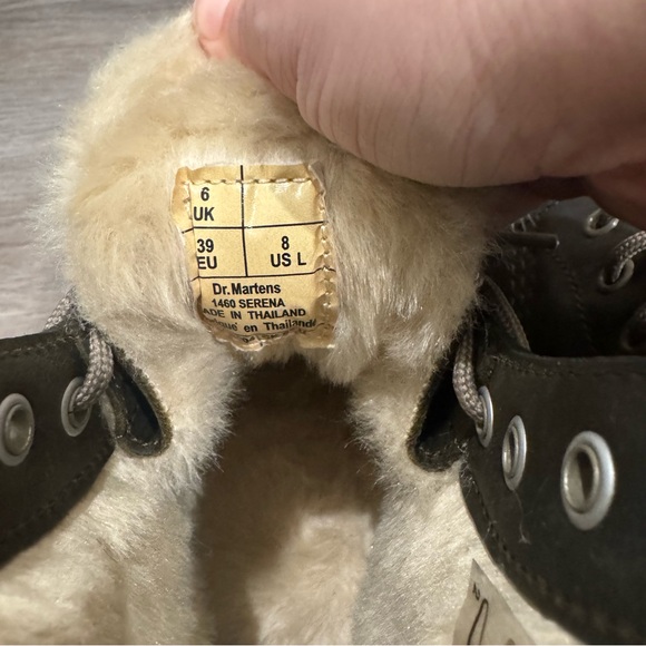 Dr Martens 1460 Serena Fur Lined DMS Olive Wyoming Leather Lace Up Combat Boots - Picture 6 of 12